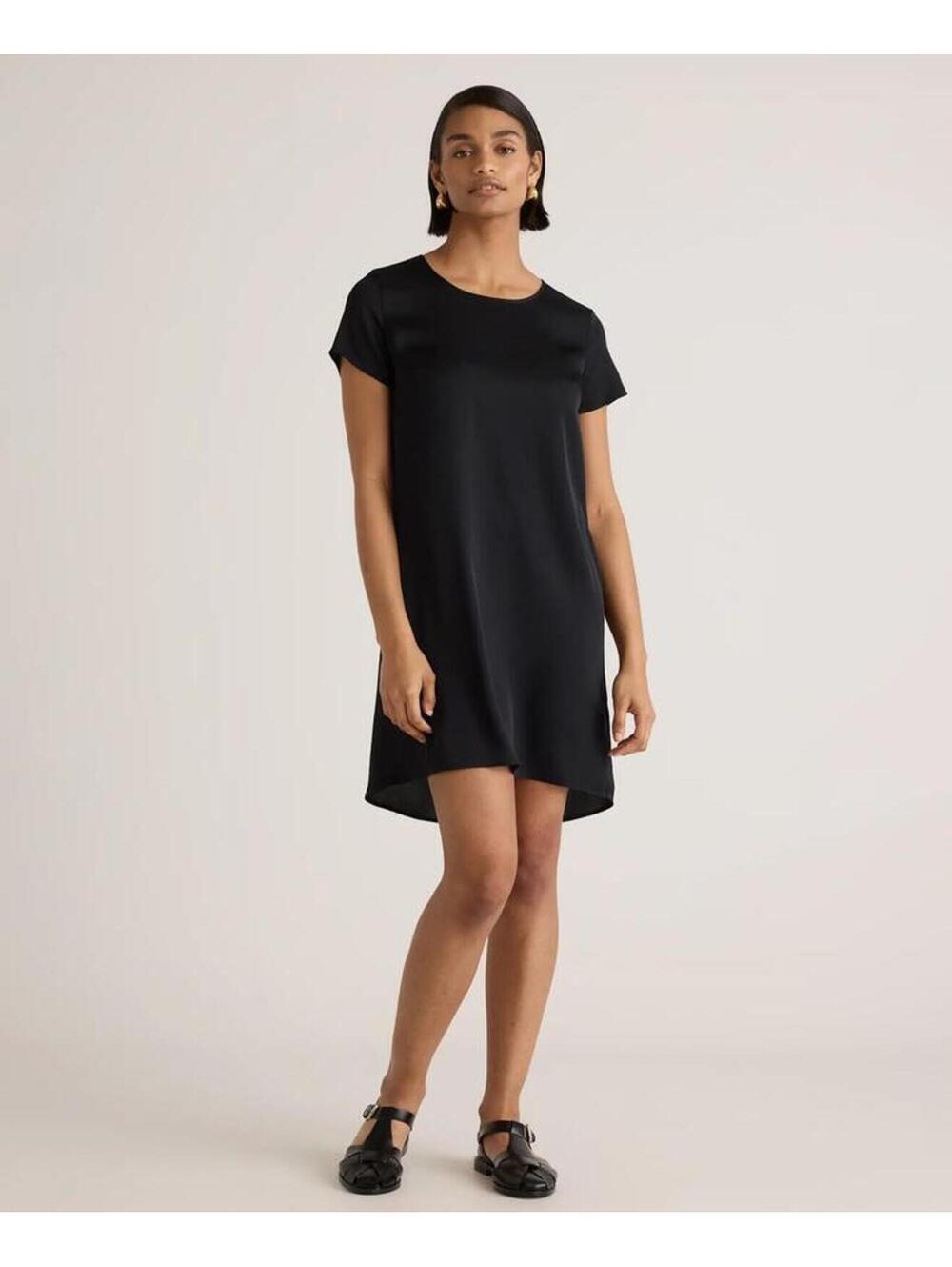QUINCE Black Washable Stretch Silk Tee Dress